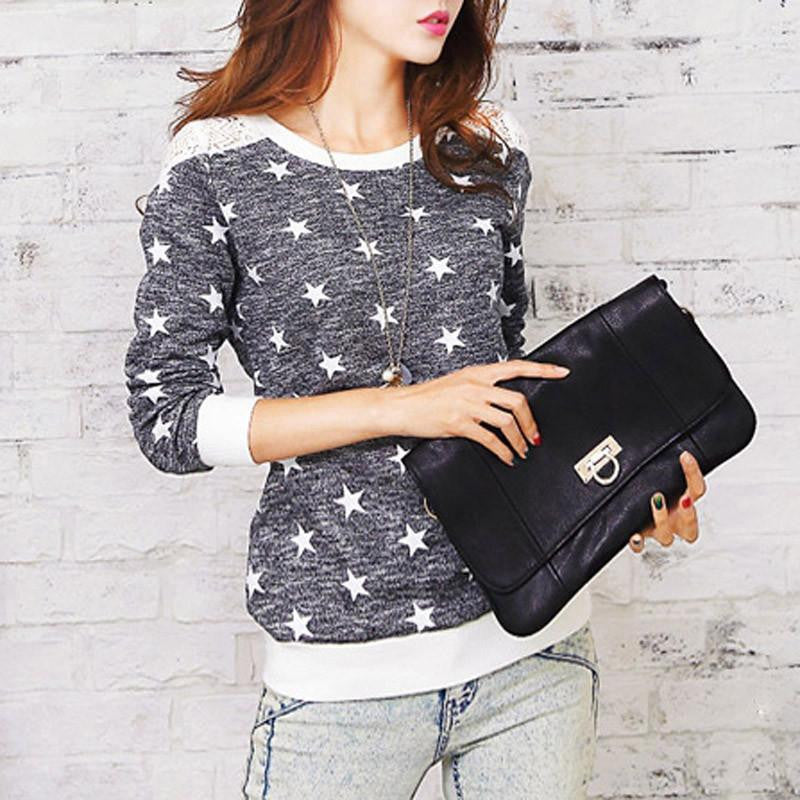 Women Lace Shirts Arrival Casual Patchwork Stars O-neck Long Sleeve Fashion Ladies Tops
