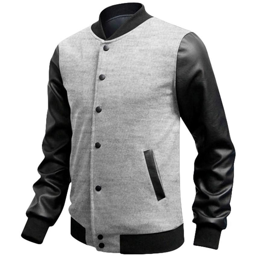 Slim Fit Fashion Casual Mens Coat Baseball Jackets PU Leather Sleeve Jacket Men Bomber Jackets And Coats