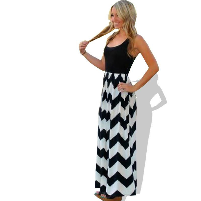 Women Summer Dress Striped Print Long Dress Beach Boho Maxi Dress Feminine Plus Size