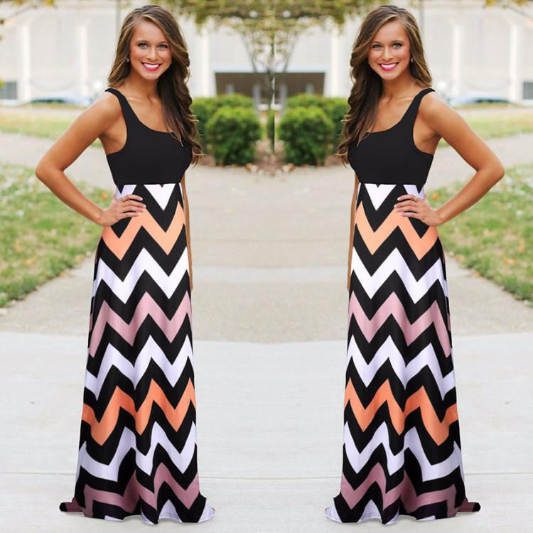 Women Summer Dress Striped Print Long Dress Beach Boho Maxi Dress Feminine Plus Size