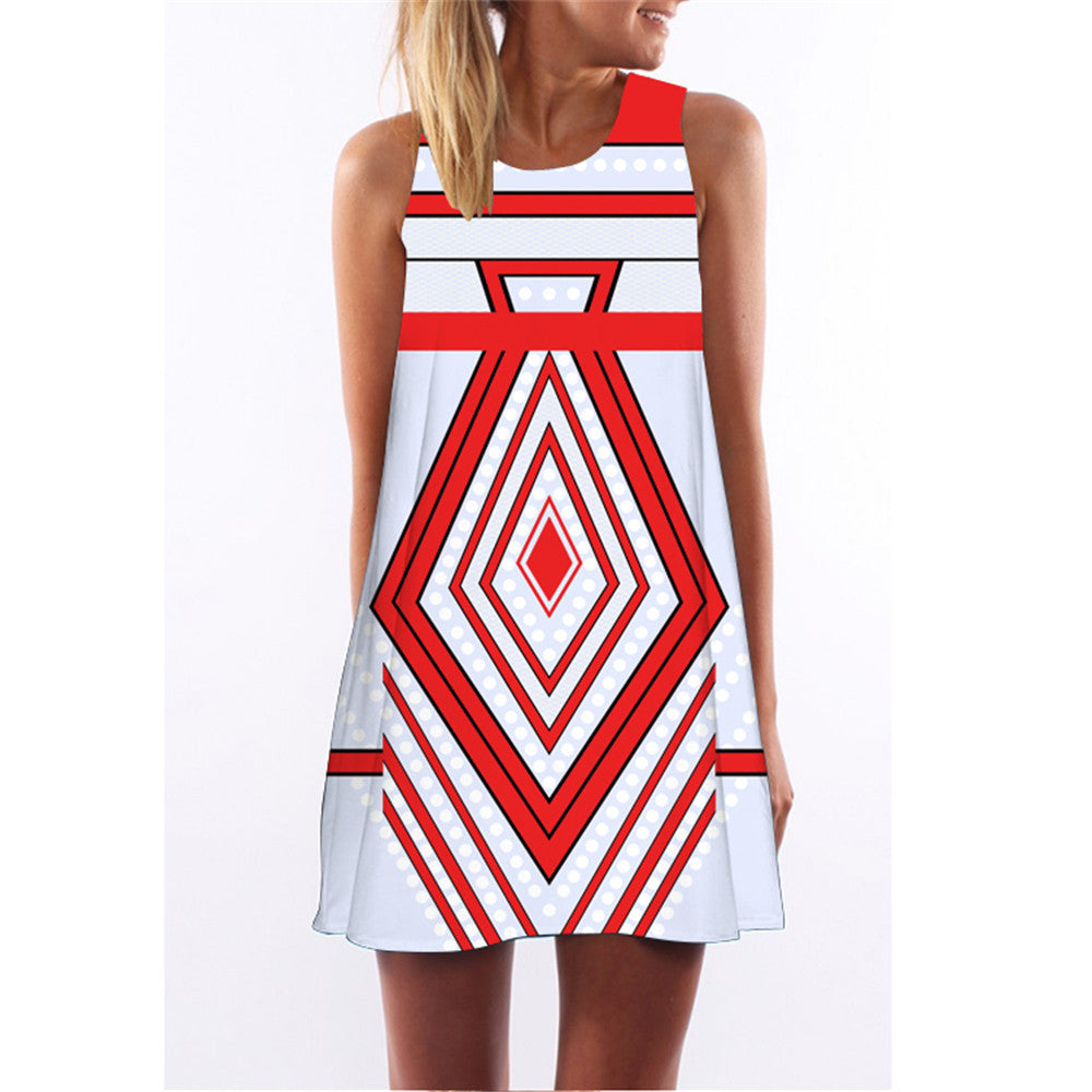 Online discount shop Australia - Fashion Plus Size Xl European Summer Sexy Print Dress New Casual Women O-neck Sleeveless Straight Dresses Lyq01