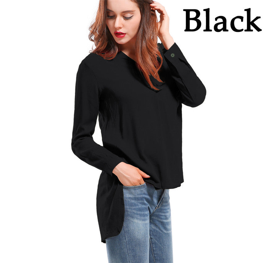 Online discount shop Australia - Fashion female V-neck blouses Cotton irregular Solid Loose Long sleeve shirts Ladies tops Streetwear Women Plus Size