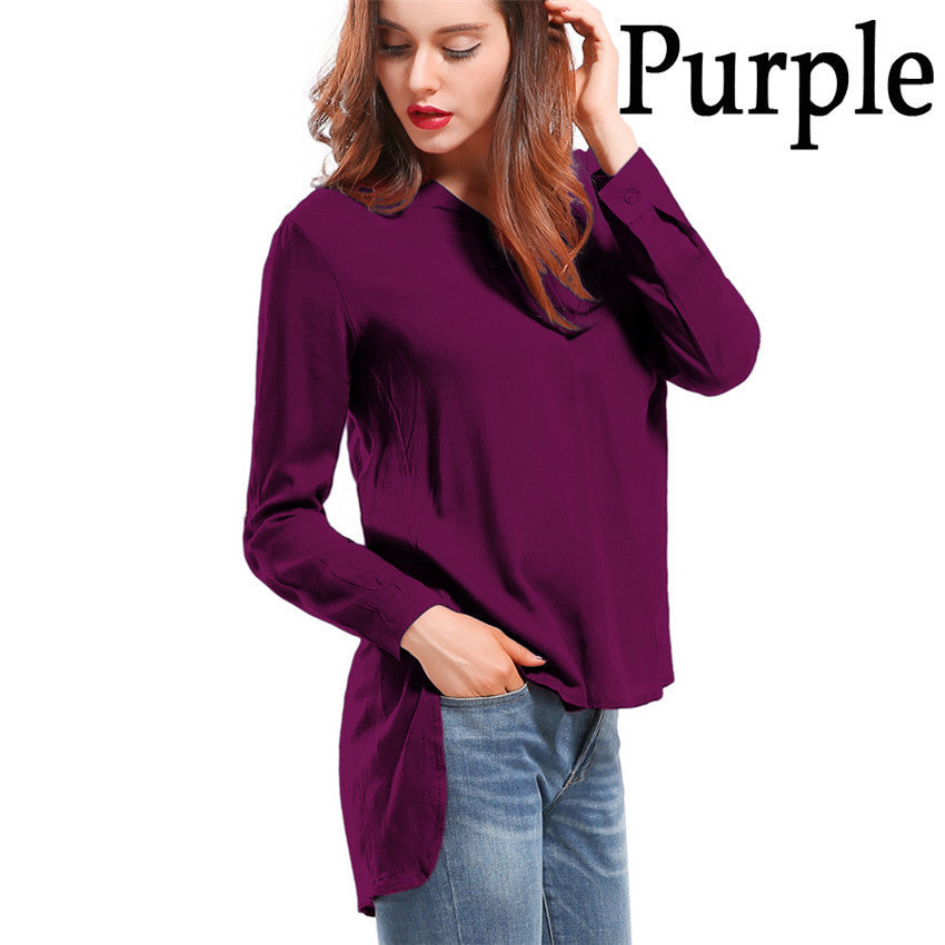 Online discount shop Australia - Fashion female V-neck blouses Cotton irregular Solid Loose Long sleeve shirts Ladies tops Streetwear Women Plus Size