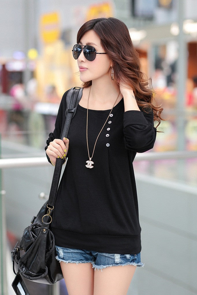 Online discount shop Australia - Blouse Women blouses Top With Buttons Long Sleeve O-neck Cotton Loose Shirt Batwing Sleeve Plus Size XXL 2XL