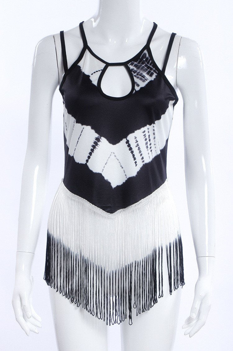 Vintage Hollow Tassel Tops Sleeveless Camis Women Fashion U Neck Printing Beach Shirts High