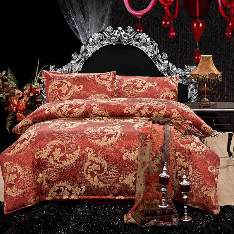 Online discount shop Australia - Luxury Silk Bedding Set Embroidery Bed Linens Tencel Satin Bed Sheet Set Jacquard Bedclothes Full/Queen/King Size Bed cover