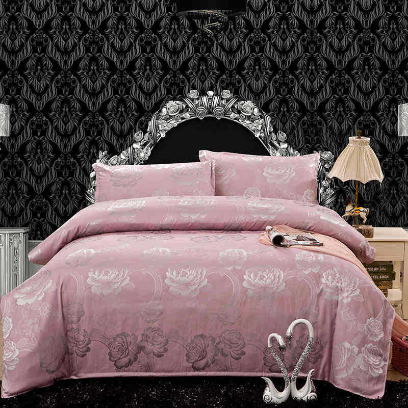 Online discount shop Australia - Luxury Silk Bedding Set Embroidery Bed Linens Tencel Satin Bed Sheet Set Jacquard Bedclothes Full/Queen/King Size Bed cover
