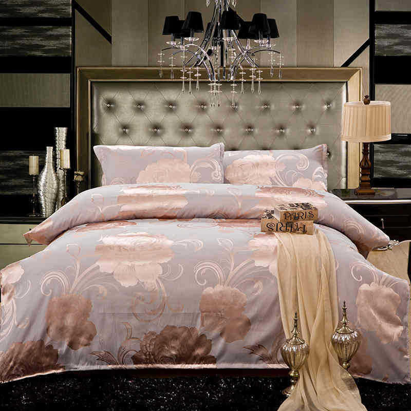 Online discount shop Australia - Luxury Silk Bedding Set Embroidery Bed Linens Tencel Satin Bed Sheet Set Jacquard Bedclothes Full/Queen/King Size Bed cover