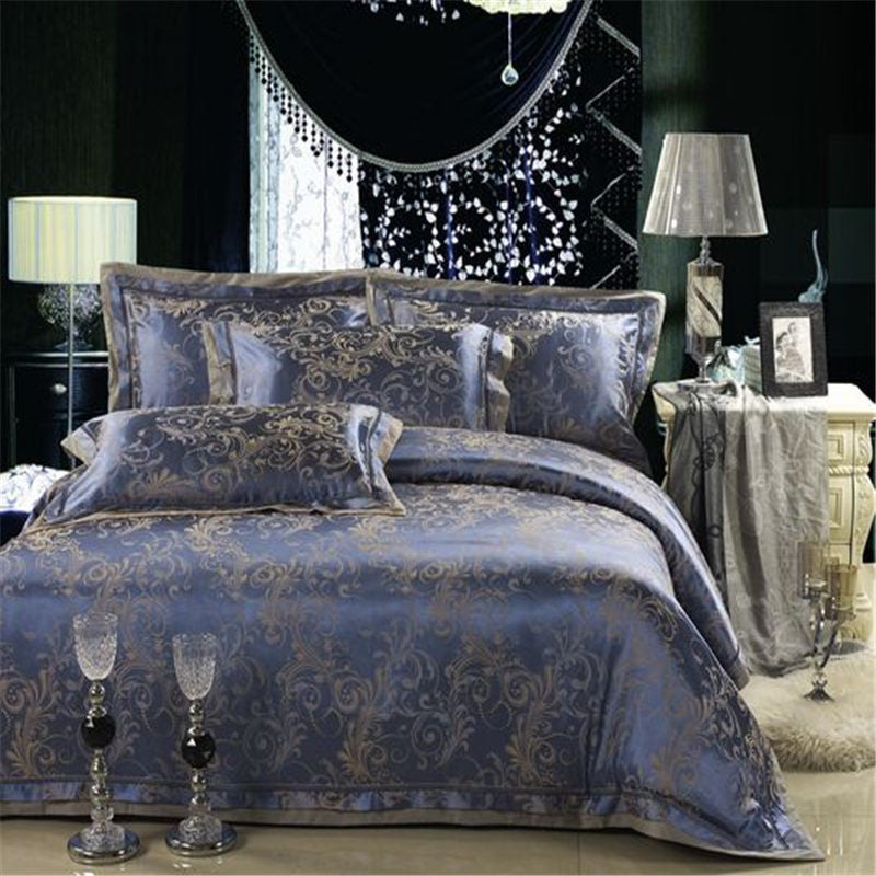 Online discount shop Australia - Luxury Silk Bedding Set Embroidery Bed Linens Tencel Satin Bed Sheet Set Jacquard Bedclothes Full/Queen/King Size Bed cover