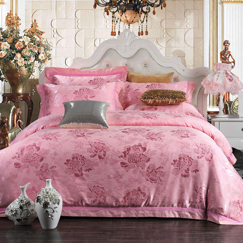 Online discount shop Australia - Luxury Silk Bedding Set Embroidery Bed Linens Tencel Satin Bed Sheet Set Jacquard Bedclothes Full/Queen/King Size Bed cover