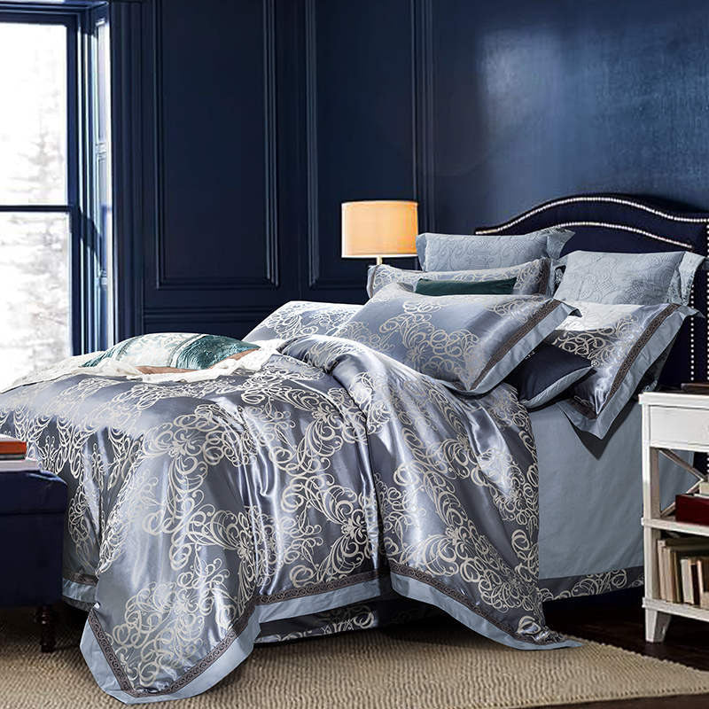 Online discount shop Australia - Luxury Silk Bedding Set Embroidery Bed Linens Tencel Satin Bed Sheet Set Jacquard Bedclothes Full/Queen/King Size Bed cover