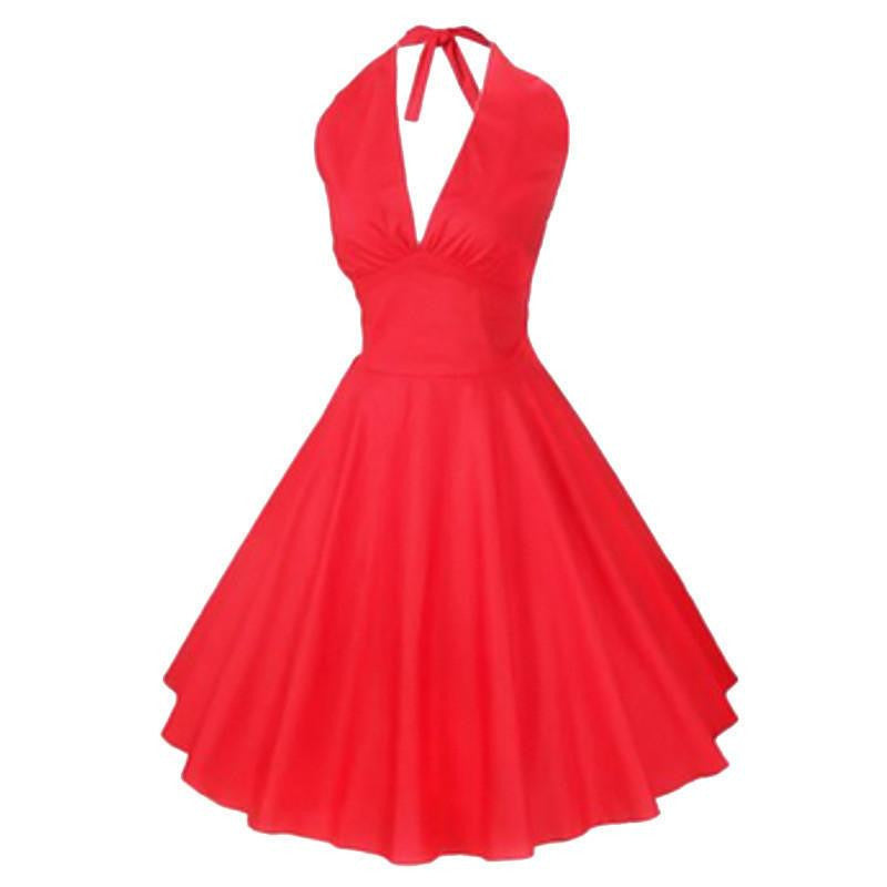 Tonval Women Vintage Rockabilly Black Dress Audrey Hepburn 50s V Neck Backless Evening Party Halter Summer Dresses
