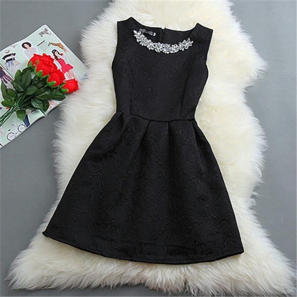 Women O-neck Sleeveless Solid Color Appliques Ball Gown Base Dresses Vestidos Sundress