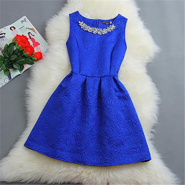 Women O-neck Sleeveless Solid Color Appliques Ball Gown Base Dresses Vestidos Sundress
