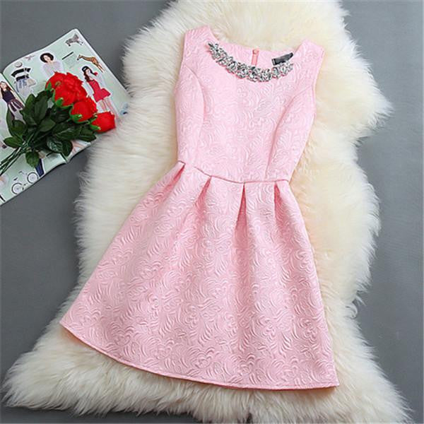 Women O-neck Sleeveless Solid Color Appliques Ball Gown Base Dresses Vestidos Sundress