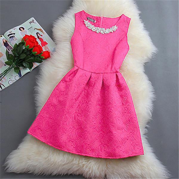 Women O-neck Sleeveless Solid Color Appliques Ball Gown Base Dresses Vestidos Sundress