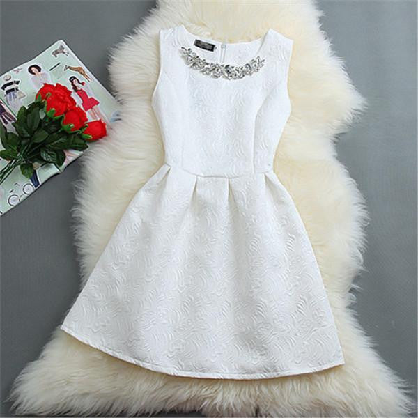 Women O-neck Sleeveless Solid Color Appliques Ball Gown Base Dresses Vestidos Sundress