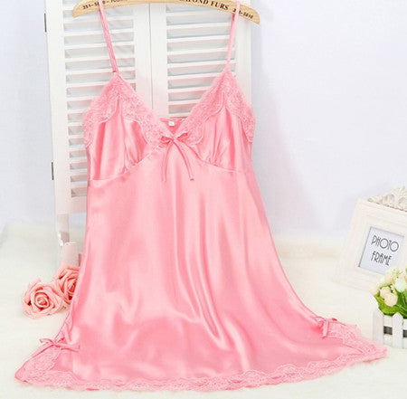Online discount shop Australia - Ladies Sexy Silk Satin Night Dress Sleeveless Nighties V-neck Nightgown Plus Size Nightdress Lace Sleepwear Nightwear For Women