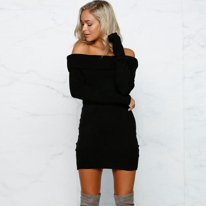 Winter Elegant White Stretchy Knitted Casual Dress Women Evening Party Autumn Bodycon Sweater Girls Dresses Vestidos