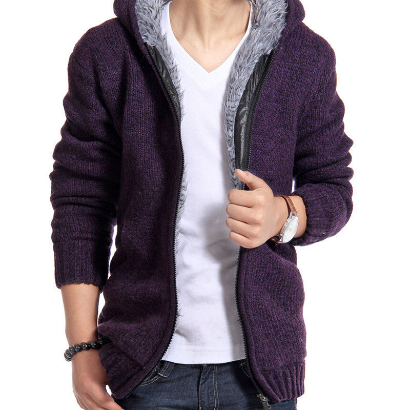 Online discount shop Australia - Jacket Men Thick Velvet Cotton Hooded Fur Jacket Mens Padded Knitted Casual Sweater Cardigan Coat Outdoors Parka