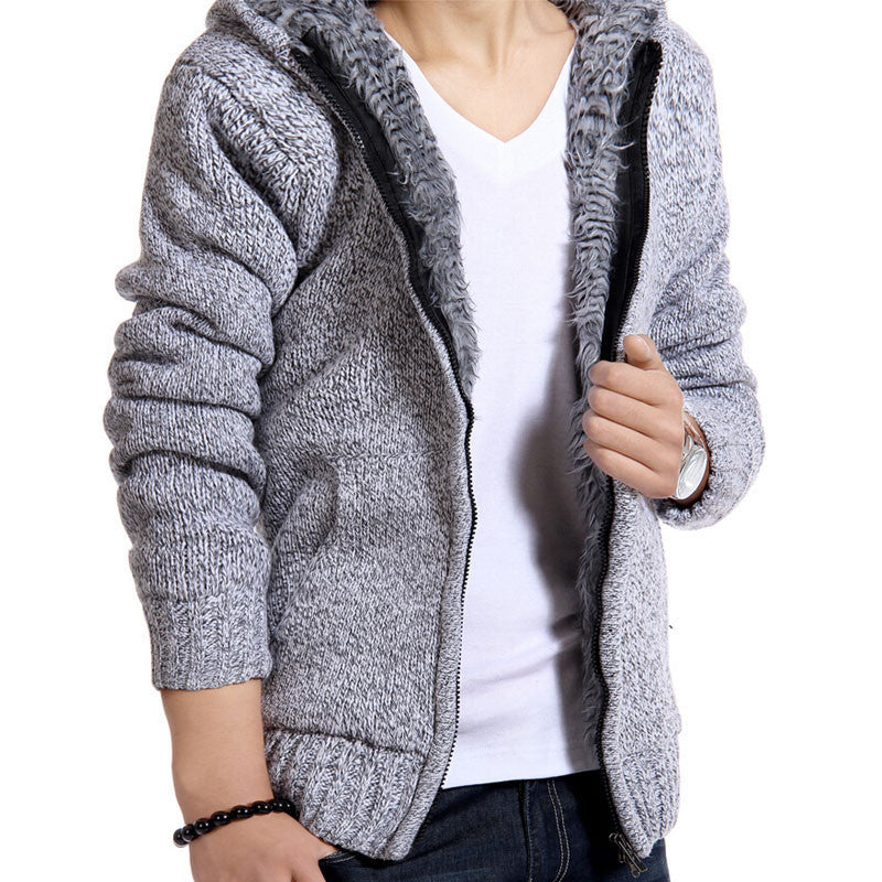 Online discount shop Australia - Jacket Men Thick Velvet Cotton Hooded Fur Jacket Mens Padded Knitted Casual Sweater Cardigan Coat Outdoors Parka