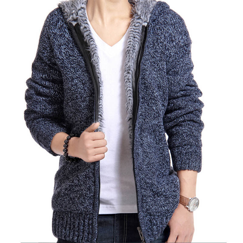 Online discount shop Australia - Jacket Men Thick Velvet Cotton Hooded Fur Jacket Mens Padded Knitted Casual Sweater Cardigan Coat Outdoors Parka