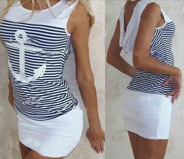 Online discount shop Australia - Fashion Summer Women Dress Sleeveless Casual Striped Ladys' Dresses QAF15C Vestidos