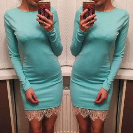 Women casual Elegant lace solid bodycon dress Christmas evening party long sleeve winter dress LX067
