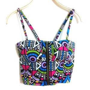 Women Zipper Vintage Floral Bustier Girls Cropped Tops Zipper Bra Crop Tank Tops