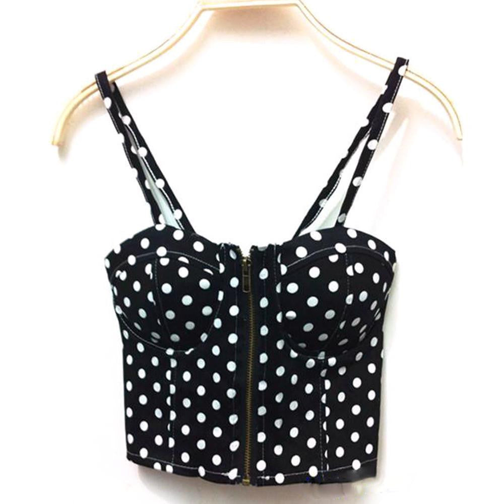 Women Zipper Vintage Floral Bustier Girls Cropped Tops Zipper Bra Crop Tank Tops