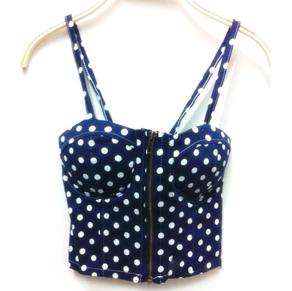 Women Zipper Vintage Floral Bustier Girls Cropped Tops Zipper Bra Crop Tank Tops