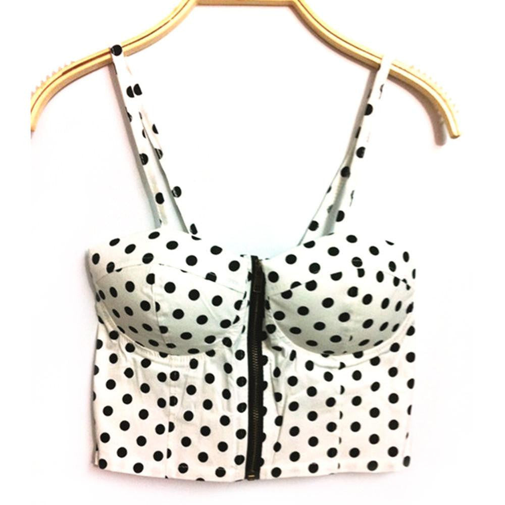 Women Zipper Vintage Floral Bustier Girls Cropped Tops Zipper Bra Crop Tank Tops
