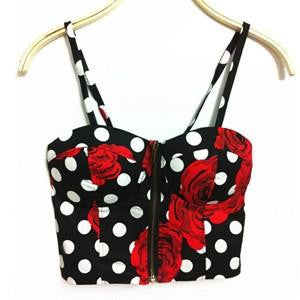 Women Zipper Vintage Floral Bustier Girls Cropped Tops Zipper Bra Crop Tank Tops