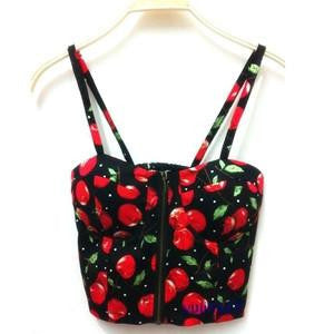 Women Zipper Vintage Floral Bustier Girls Cropped Tops Zipper Bra Crop Tank Tops