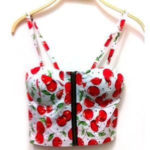 Women Zipper Vintage Floral Bustier Girls Cropped Tops Zipper Bra Crop Tank Tops