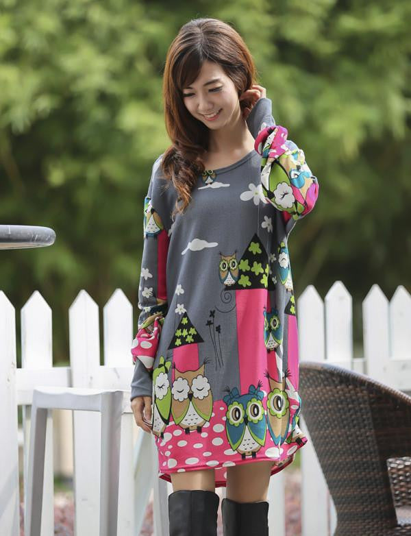 Women Fashion Print Dress Casual Loose Big yards Round Neck Short Dress G0110