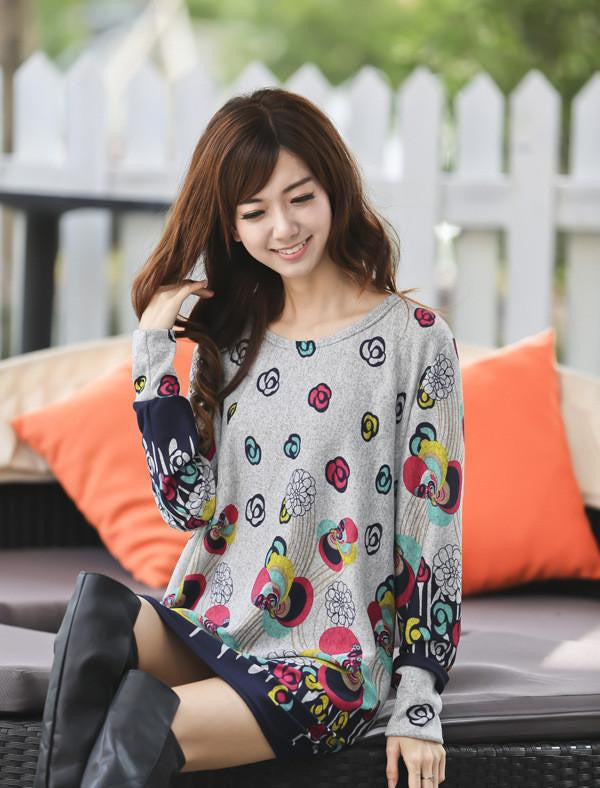Women Fashion Print Dress Casual Loose Big yards Round Neck Short Dress G0110