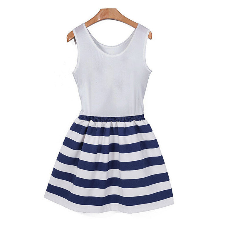 Women Dress Summer Fashion Striped Patchwork Sleeveless Tank & Vest Dresses Casual O-Neck Plus Size JY004