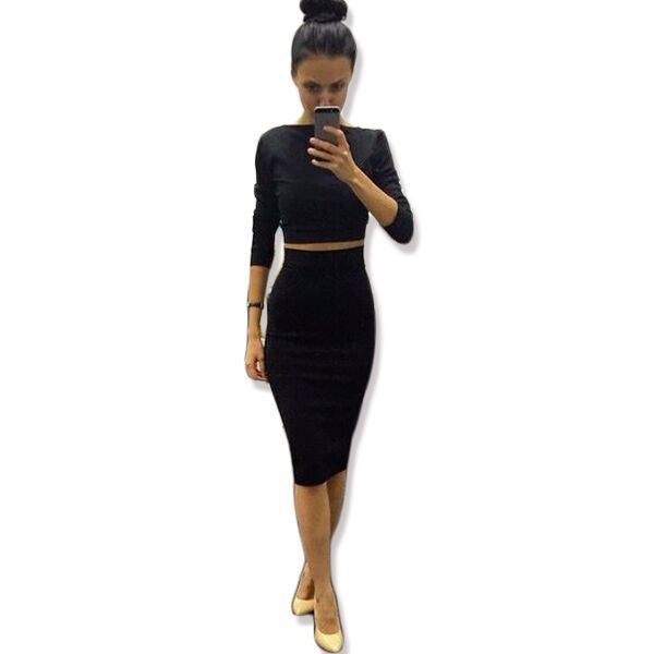 Women Dress Autumn Dress 2 Piece Set Women Fashion Two Piece Outfits Crop Top Ladies Two Piece Set