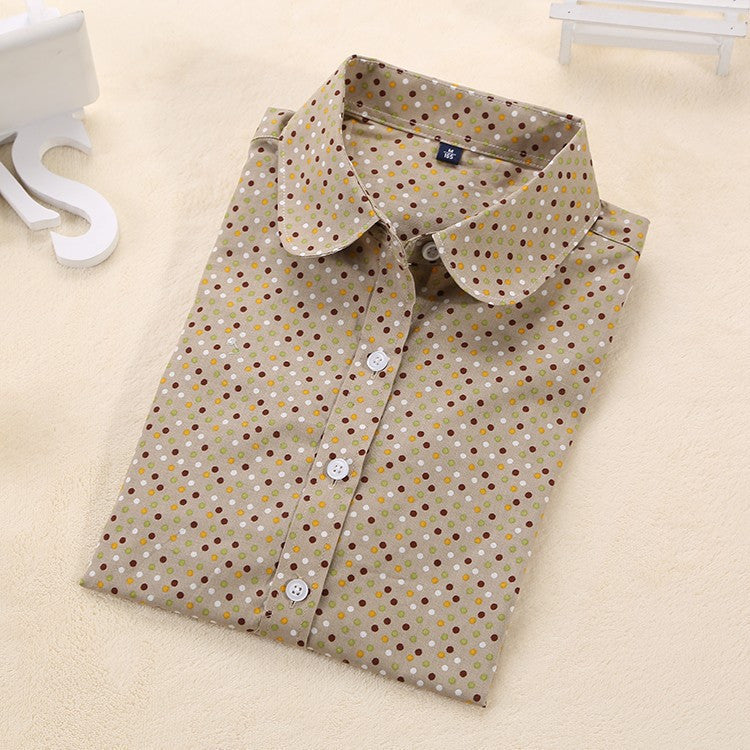 Online discount shop Australia - Brand New Cotton Women Shirts Long Sleeve Blouse Polka Dot Turn Down Collar Women Tops