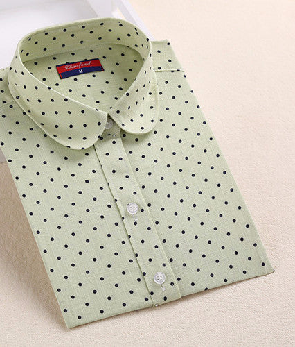 Online discount shop Australia - Brand New Cotton Women Shirts Long Sleeve Blouse Polka Dot Turn Down Collar Women Tops