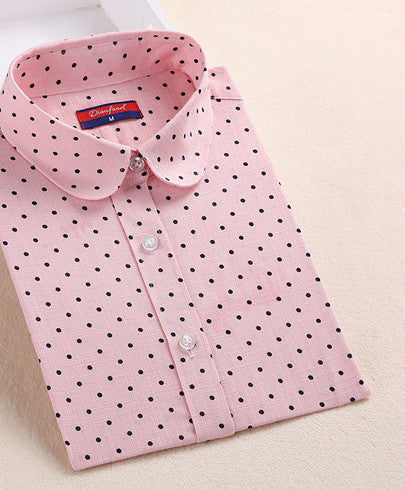 Online discount shop Australia - Brand New Cotton Women Shirts Long Sleeve Blouse Polka Dot Turn Down Collar Women Tops