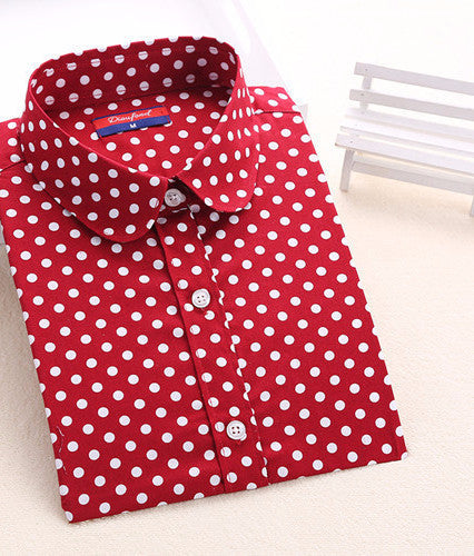 Online discount shop Australia - Brand New Cotton Women Shirts Long Sleeve Blouse Polka Dot Turn Down Collar Women Tops
