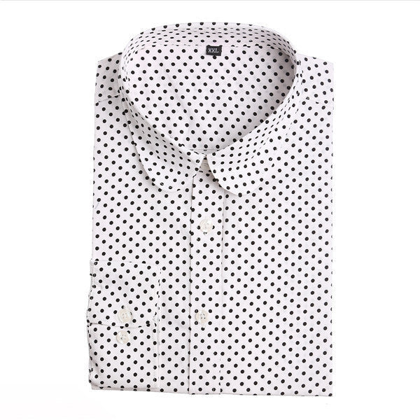 Online discount shop Australia - Brand New Cotton Women Shirts Long Sleeve Blouse Polka Dot Turn Down Collar Women Tops
