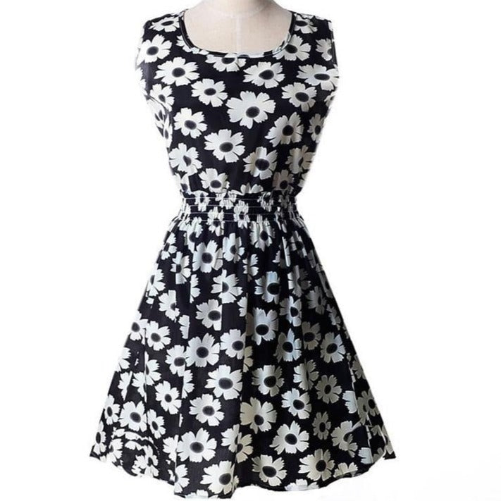 Summer Style Dress Women Dresses Check Lattice Pattern Chiffon Sleeveless Plus Size XXL Black White IDJG001#12