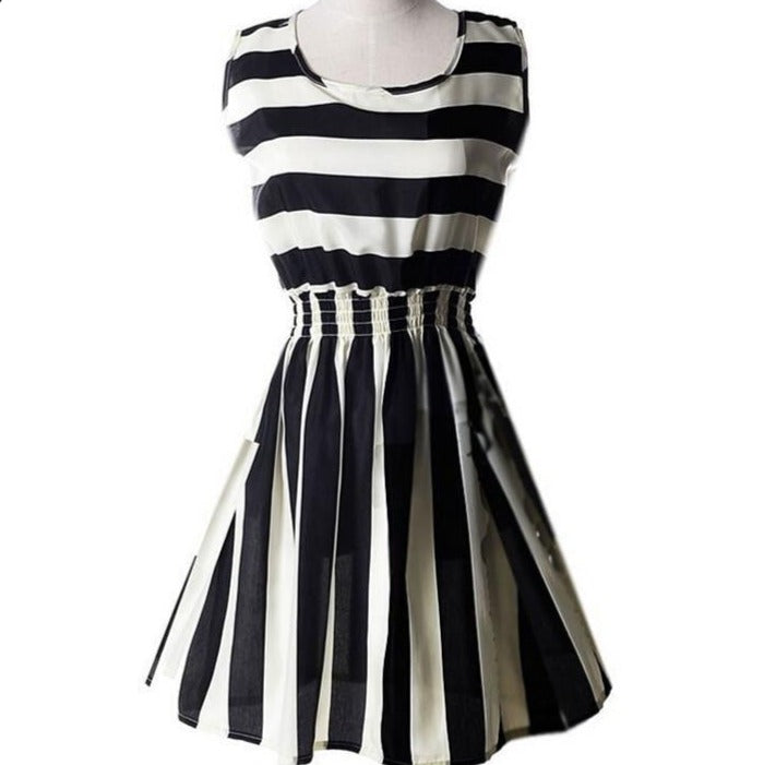 Summer Style Dress Women Dresses Check Lattice Pattern Chiffon Sleeveless Plus Size XXL Black White IDJG001#12