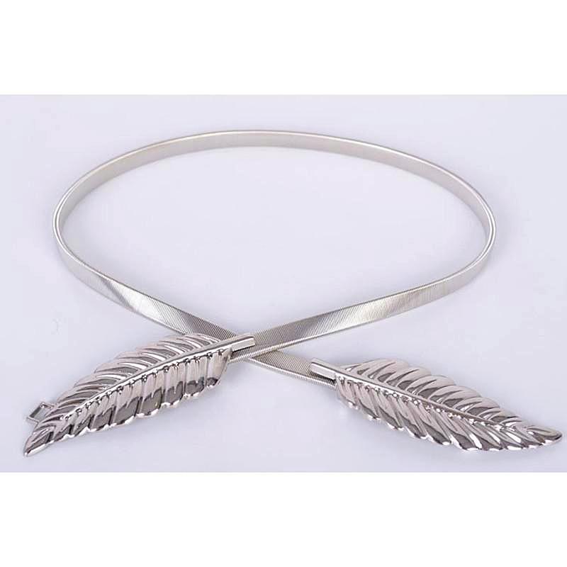 Women Metal Leaves Elastic Waist Dress Belt Strap Waistband