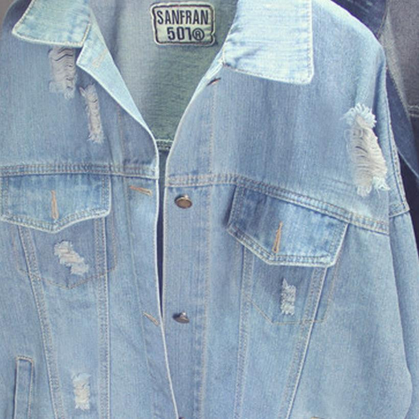 Online discount shop Australia - Bf Tide Women Jacket And Coats  New Hole Denim Jackets Loose  Bat Sleeve Dames