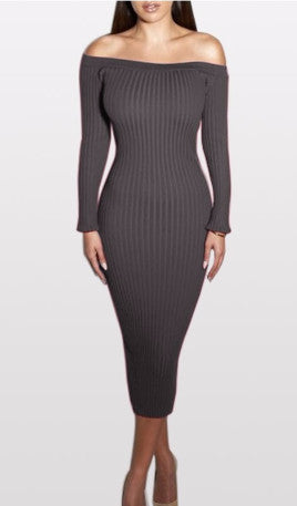 Online discount shop Australia - Fashion Long Sleeve Off Shoulder Slash Neck Sexy Club Women Dress Slim Bodycon Knitted Sweater Knee-Length Party Night Dresses