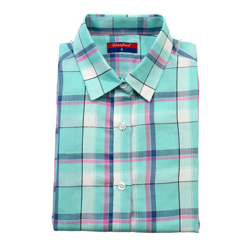 Online discount shop Australia - Brand New Fashion Women Blouses Long Sleeve Turn-down Collar Plaid Shirts Women Casual Cotton Shirt Style